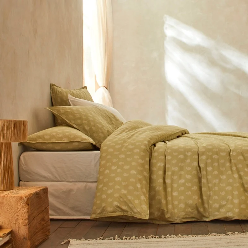 Bettbezug aus 100 % Bio-Perkal-Baumwolle, Sari-Limette