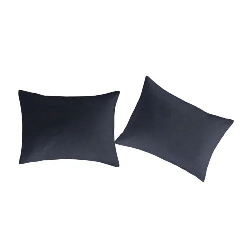 Taies d'oreiller 50x75 (2) lin/coton bio Uni bleu gris